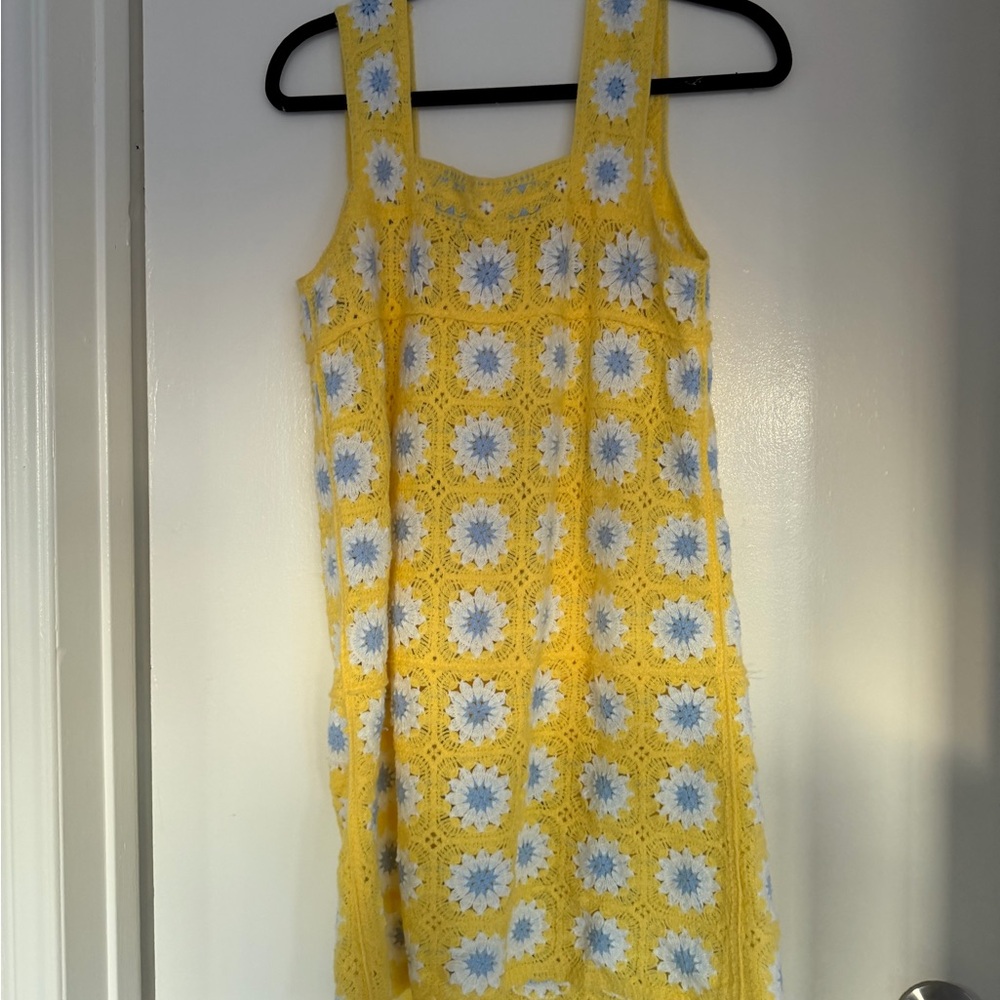 Cotton Emporium Yellow and White Crochet dress. Size XS